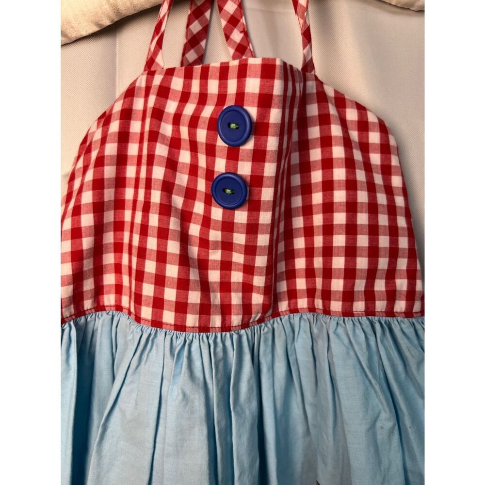 Eleanor Rose circus print red and white gingham halter smocked dress vintage - Picture 4 of 12